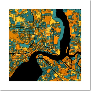 Jacksonville Map Pattern in Orange & Teal Posters and Art